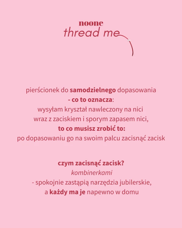 pierścionek thread me to kryształ herkimer zawleczony na jedwabnej nici o grubości 0,5 mm, zakończony srebrnym pozłacanym zaciskiem (możliwość zamówienia wersji srebrnej bez pozłacania).png